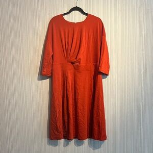 Plus size orange Eloquii dress with pleated detail